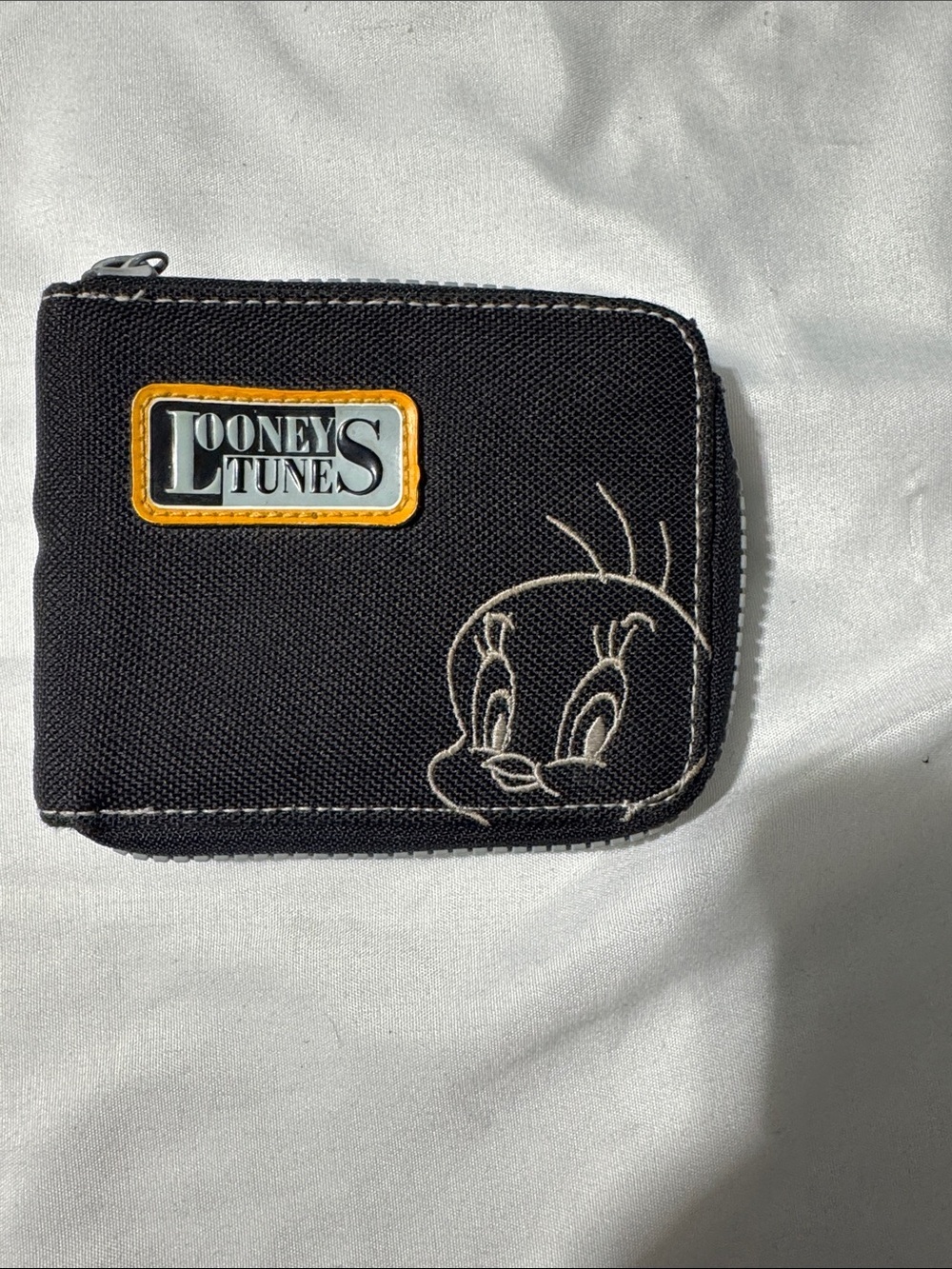 Vintage 1998 Looney Tunes Tweety Bird Black Zip Wallet 90s Y2K Warner Bros